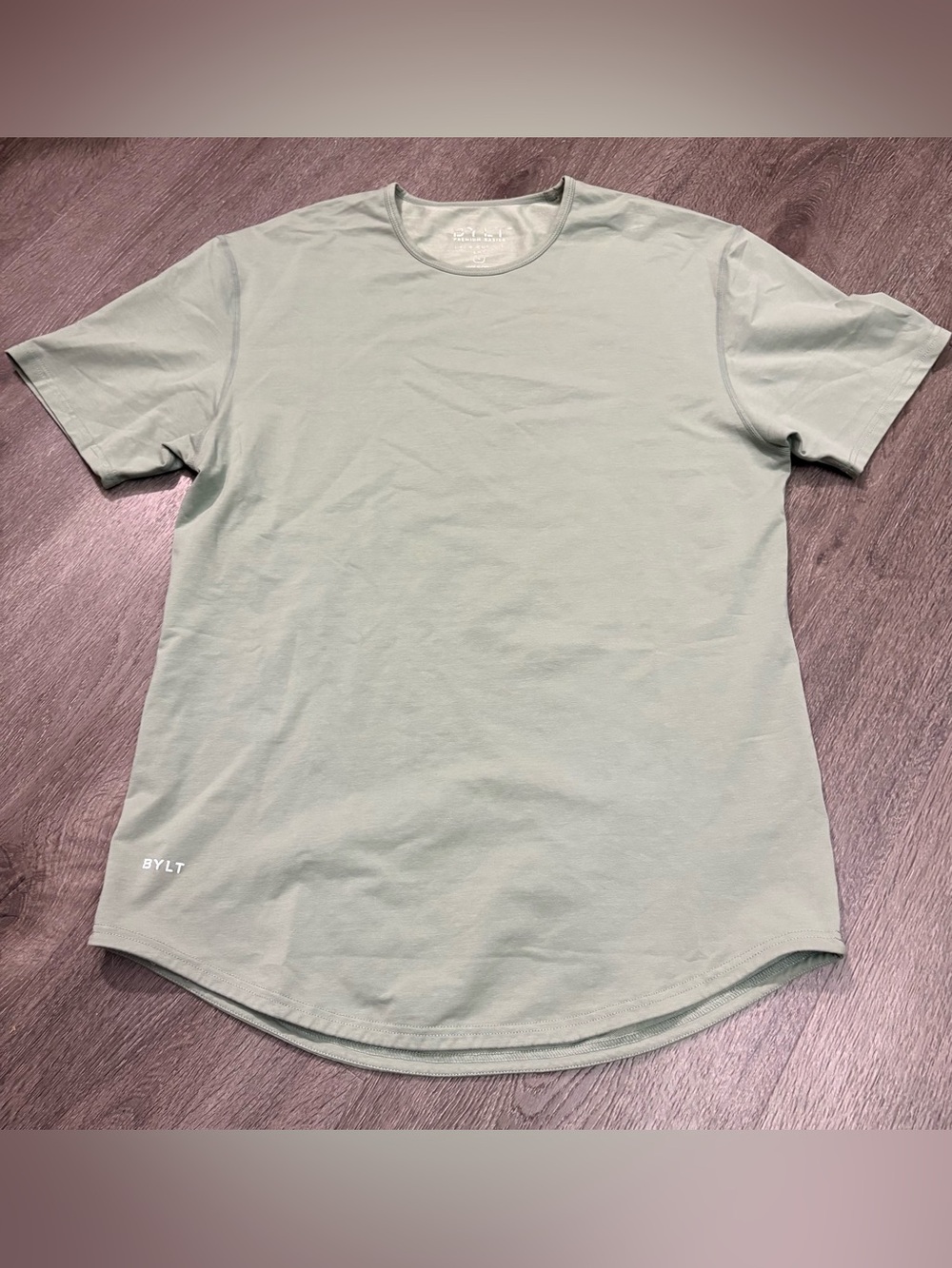 BYLT Drop Cut Shirt Mens Large Sage Green Premium Basics LUX Short Sleeve Casual